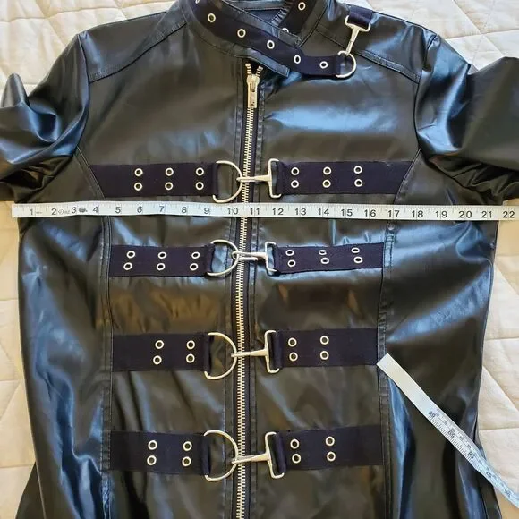 VTG TRIPP NYC Black Trench Coat Jacket Punk Gothic Hellraiser Bondage Men's M - Picture 11 of 16